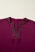 Southern Style Leopard Trim V Neck Short Sleeve Blouse