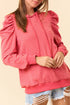 Southern Style Striped Puff Sleeve Cotton Blend Hoodie