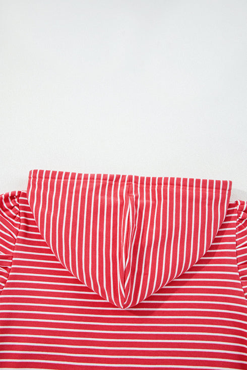 Southern Style Striped Puff Sleeve Cotton Blend Hoodie