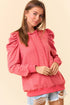 Southern Style Striped Puff Sleeve Cotton Blend Hoodie