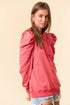Southern Style Striped Puff Sleeve Cotton Blend Hoodie