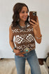 Southwestern Aztec Print Button Square Neck Knit Sweater Vest