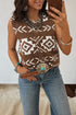 Southwestern Aztec Print Button Square Neck Knit Sweater Vest