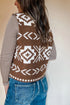 Southwestern Aztec Print Button Square Neck Knit Sweater Vest