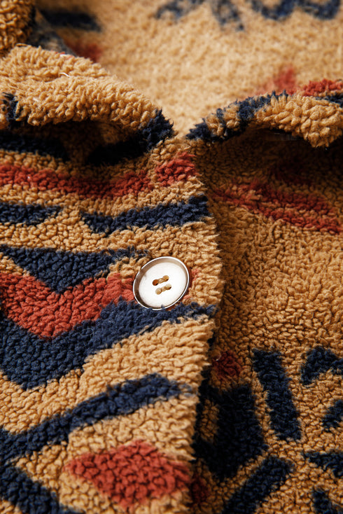 Southwestern Aztec Print Sherpa Fleece Shirt Jacket