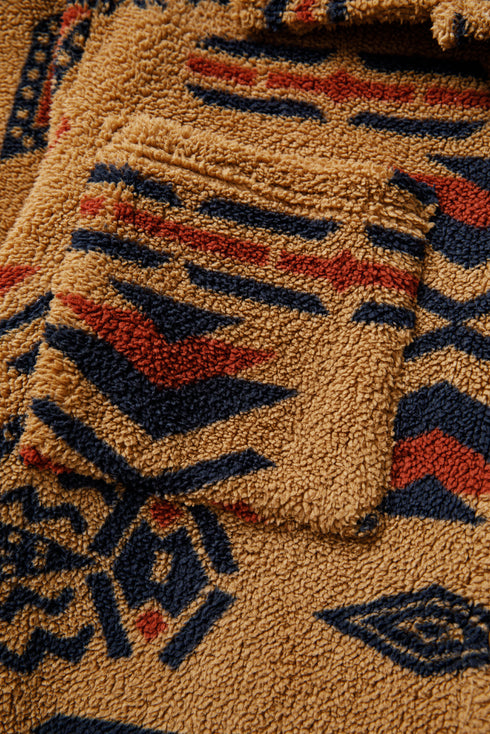 Southwestern Aztec Print Sherpa Fleece Shirt Jacket