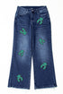 Southwestern Embellished Saguaro Cactus High Rise Cropped Flare Jeans