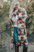 Southwestern Geometric Print Midi Length Open Front Cardigan