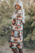 Southwestern Geometric Print Midi Length Open Front Cardigan