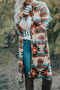 Southwestern Geometric Print Midi Length Open Front Cardigan
