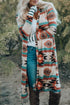 Southwestern Geometric Print Midi Length Open Front Cardigan