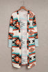 Southwestern Geometric Print Midi Length Open Front Cardigan