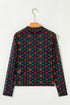 Southwestern Geometric Print Mock Neck Sheer Mesh Top