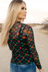 Southwestern Geometric Print Mock Neck Sheer Mesh Top