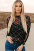 Southwestern Geometric Print Mock Neck Sheer Mesh Top