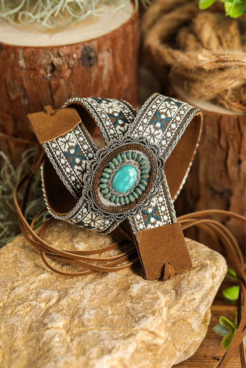 Southwestern Woven Medallion Stone Cuff Bracelet