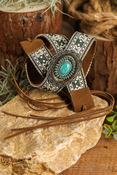Southwestern Woven Medallion Stone Cuff Bracelet