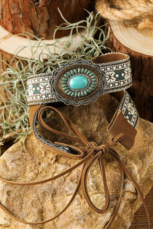 Southwestern Woven Medallion Stone Cuff Bracelet