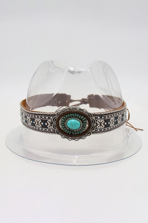 Southwestern Woven Medallion Stone Cuff Bracelet