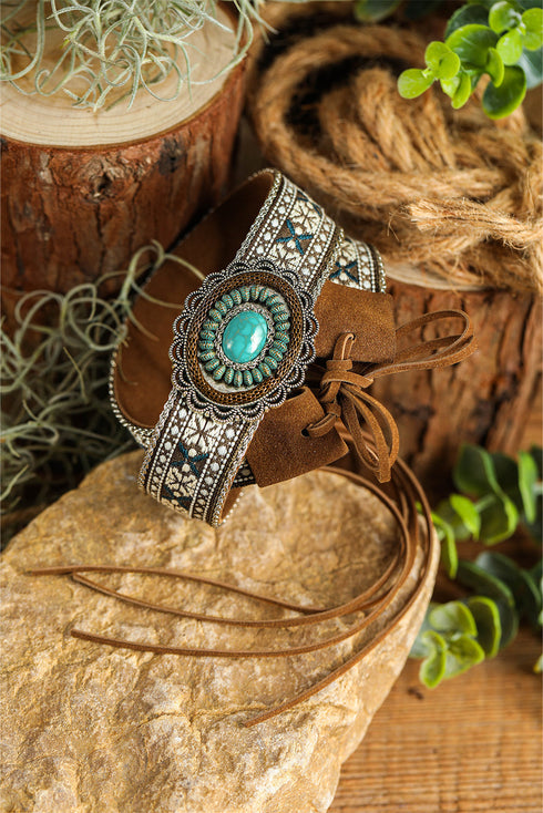 Southwestern Woven Medallion Stone Cuff Bracelet