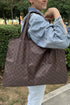 Spacious Checkered Print Polyester Daily Shoulder Tote Bag