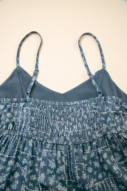 Spaghetti Strap Knot Detail Floral Print Flared Dress