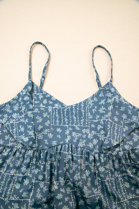 Spaghetti Strap Knot Detail Floral Print Flared Dress