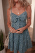 Spaghetti Strap Knot Detail Floral Print Flared Dress