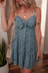 Spaghetti Strap Knot Detail Floral Print Flared Dress