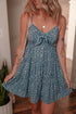 Spaghetti Strap Knot Detail Floral Print Flared Dress