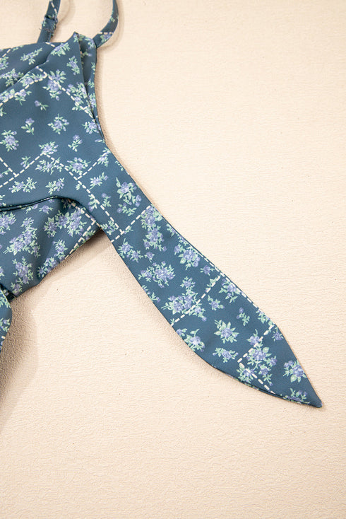 Spaghetti Strap Knot Detail Floral Print Flared Dress