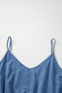 Spaghetti Strap V Neck Belted Ruffled Chambray Romper