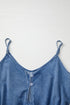 Spaghetti Strap V Neck Belted Ruffled Chambray Romper