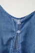 Spaghetti Strap V Neck Belted Ruffled Chambray Romper