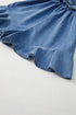 Spaghetti Strap V Neck Belted Ruffled Chambray Romper