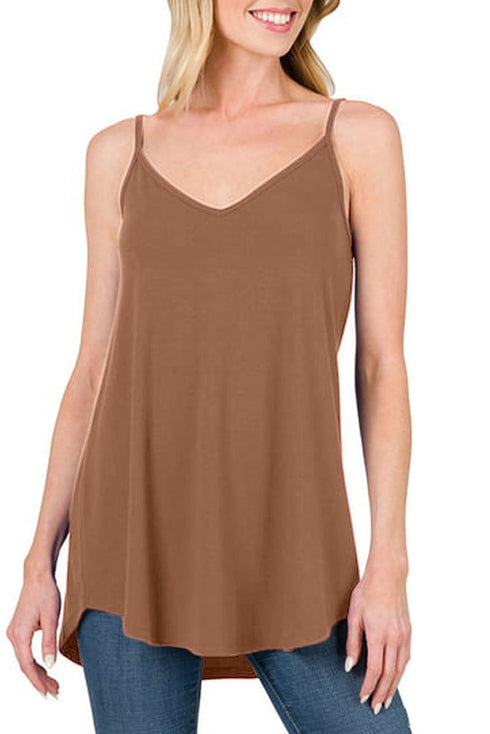 Spaghetti Strap V-Neck Flowy Tunic Tank Top