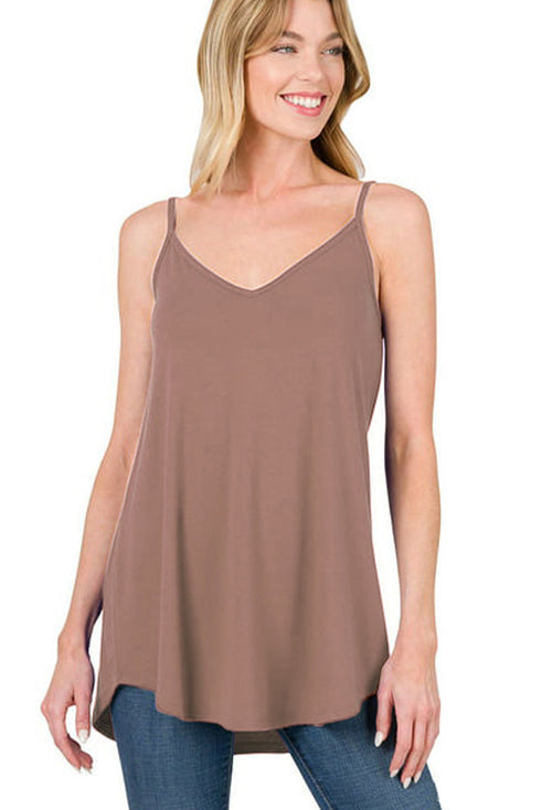 Spaghetti Strap V-Neck Flowy Tunic Tank Top