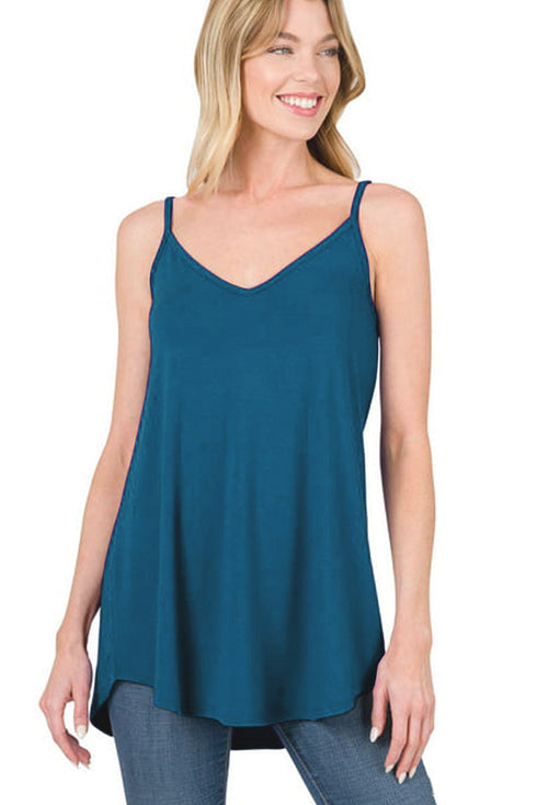 Spaghetti Strap V-Neck Flowy Tunic Tank Top