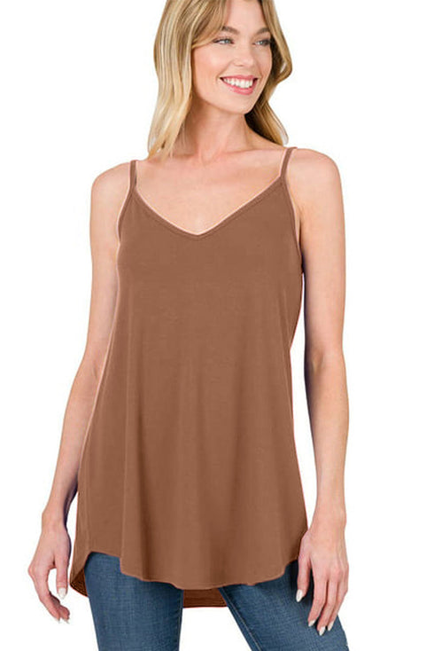 Spaghetti Strap V-Neck Flowy Tunic Tank Top