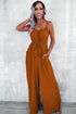 Spaghetti Straps Waist Tie Wide Leg Jumpsuit with Pockets
