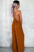 Spaghetti Straps Waist Tie Wide Leg Jumpsuit with Pockets