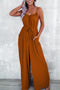 Spaghetti Straps Waist Tie Wide Leg Jumpsuit with Pockets