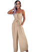 Spaghetti Straps Waist Tie Wide Leg Jumpsuit with Pockets