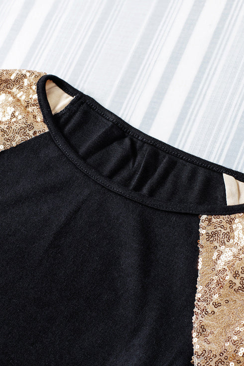 Sparkle Shoulder Detail Stretch Fabric Long Sleeve Top