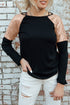 Sparkle Shoulder Detail Stretch Fabric Long Sleeve Top