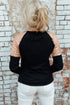 Sparkle Shoulder Detail Stretch Fabric Long Sleeve Top