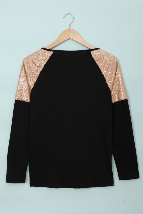 Sparkle Shoulder Detail Stretch Fabric Long Sleeve Top