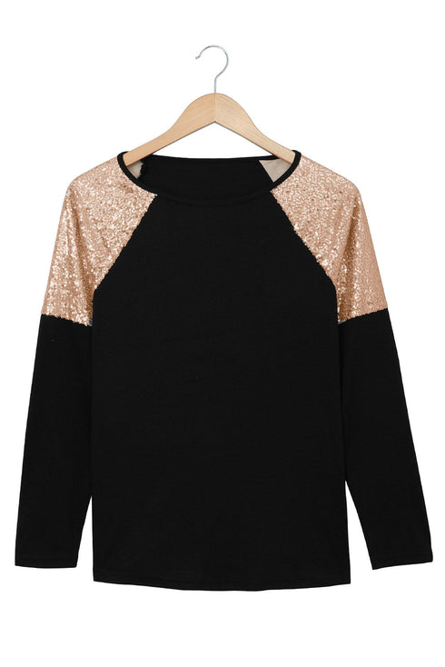 Sparkle Shoulder Detail Stretch Fabric Long Sleeve Top