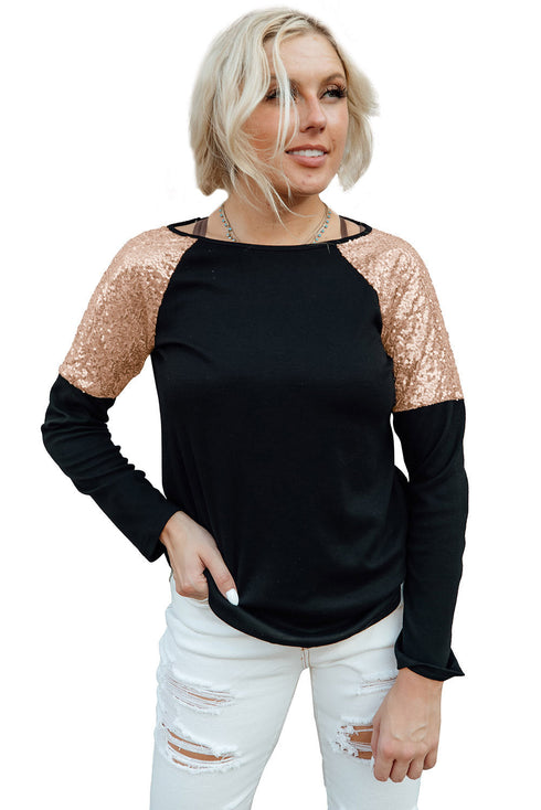Sparkle Shoulder Detail Stretch Fabric Long Sleeve Top