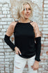Sparkle Shoulder Detail Stretch Fabric Long Sleeve Top